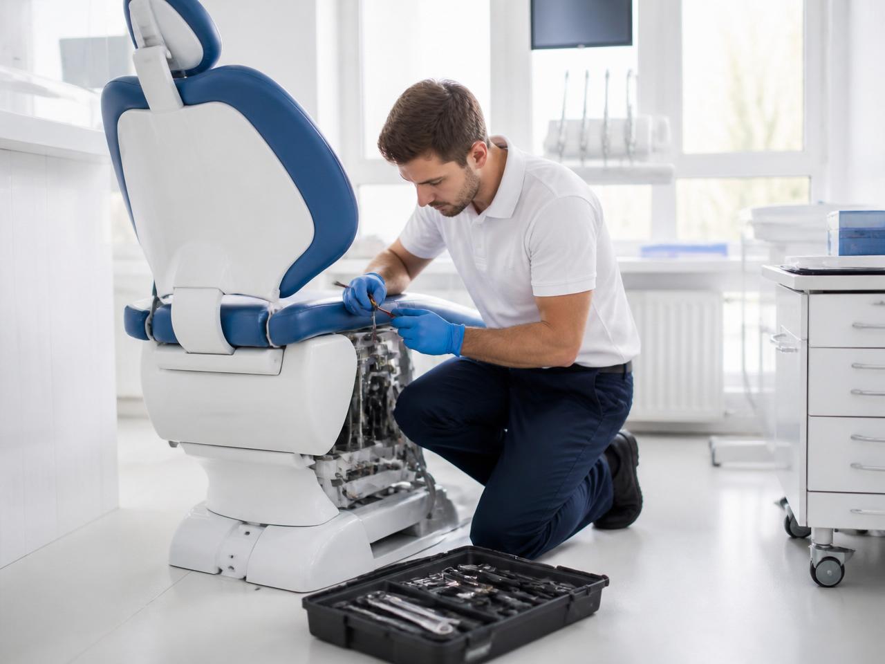 Técnico realizando manutenção em equipamento odontológico
